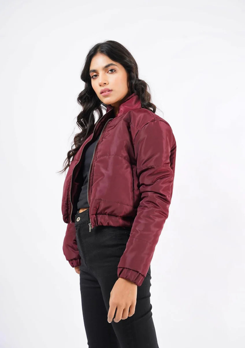 XAYWEAR Women Puffer Jacket in Burgundy with a Stylish and Comfortable Fit