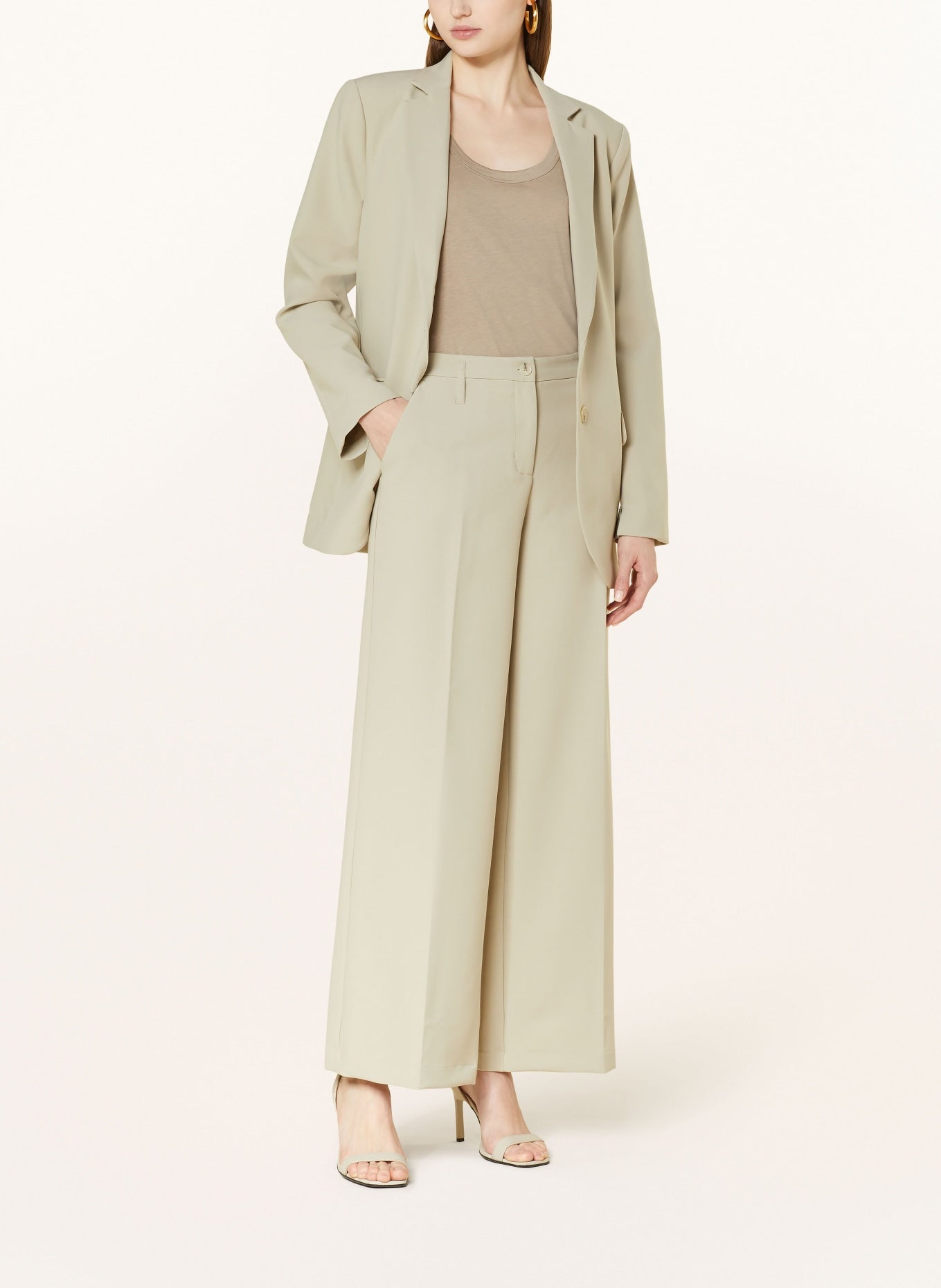 XAYWEAR women's professional suit set in light beige with wide-leg pants and a stylish blazer