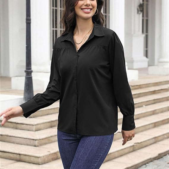 XAYWEAR black button-up long sleeve women shirts perfect for casual or office wear