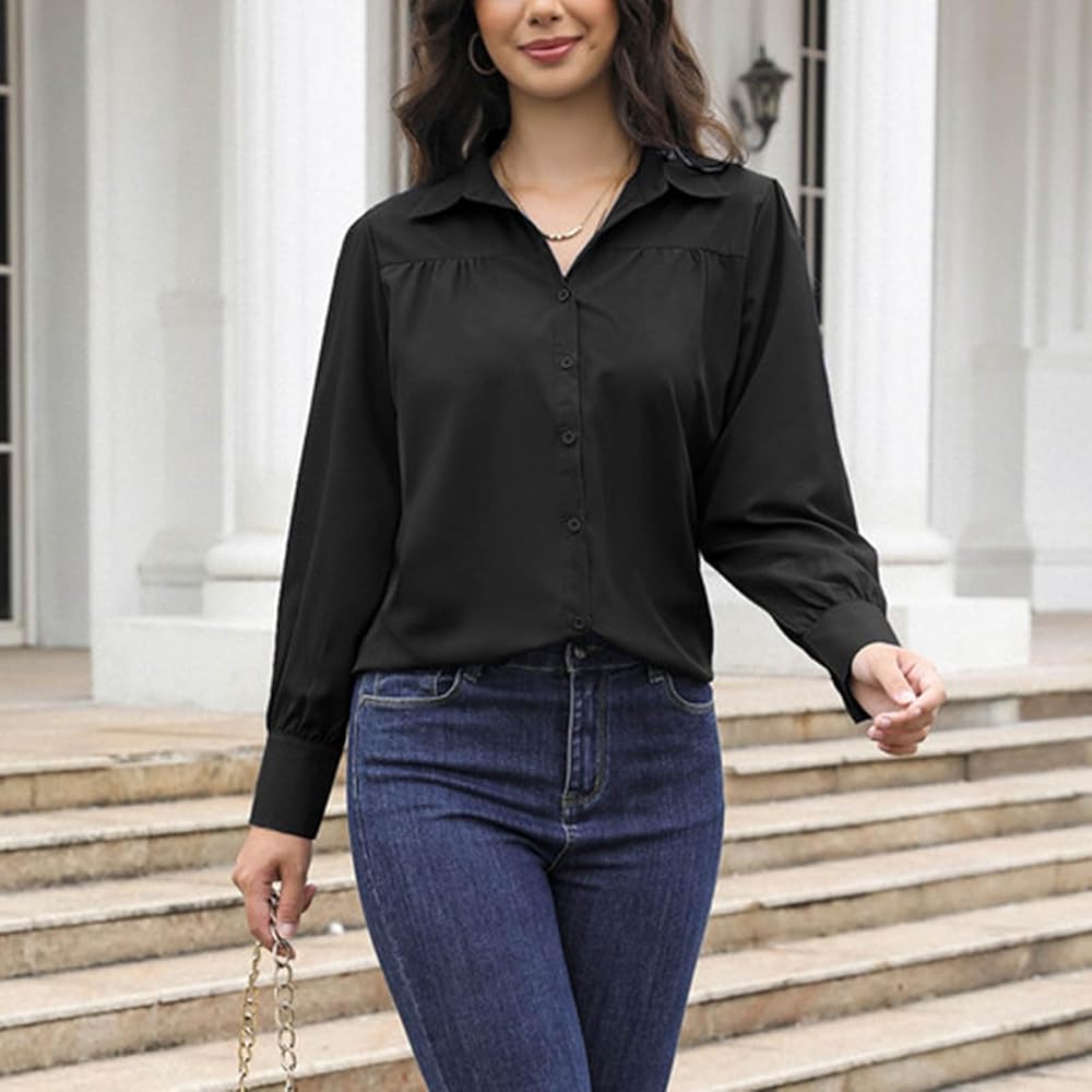 XAYWEAR black button-up shirt for women paired with blue jeans women shirts