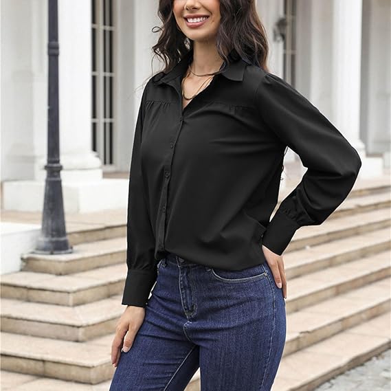 XAYWEAR black button-up shirt worn by woman paired with blue jeans women shirts