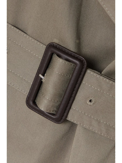 Close-up detail of XAYWEAR women trench coat beige fabric belt with dark buckle