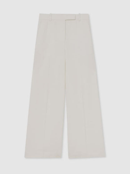 XAYWEAR beige wide-leg women trouser with belt loops and front crease detailing