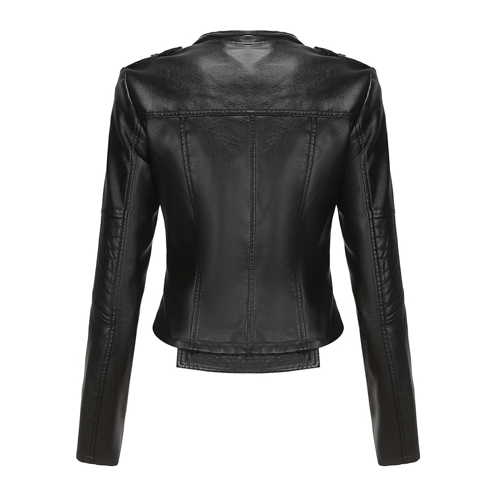 XAYWEAR black leather jacket for women biker jacket shown from the back with detailed stitching