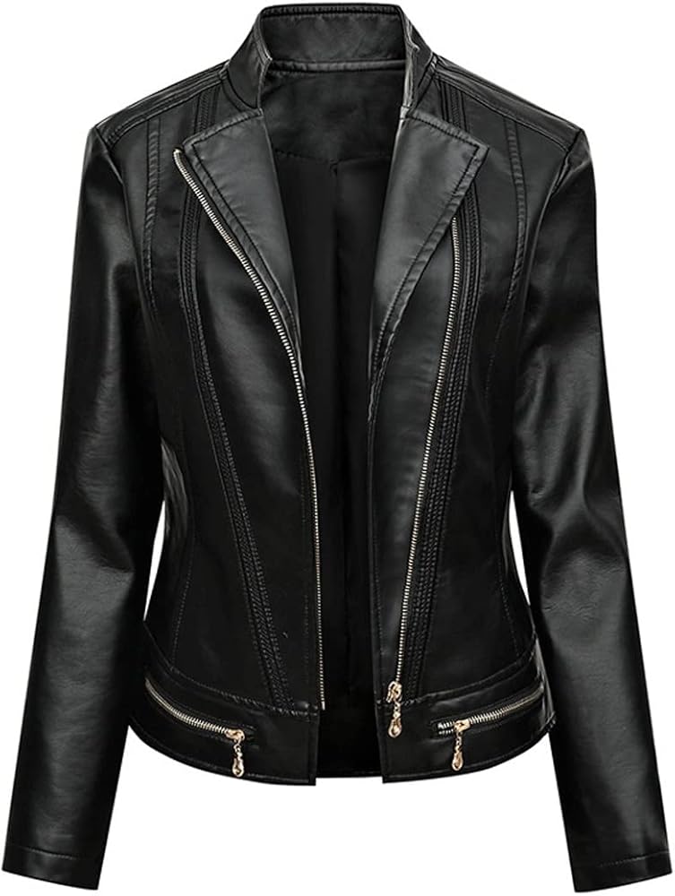 XAYWEAR black leather jacket for women biker jacket with zippered pockets and sleek design