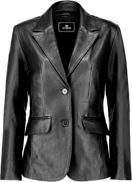 XAYWEAR women's leather blazer stylish with tailored fit and two front pockets