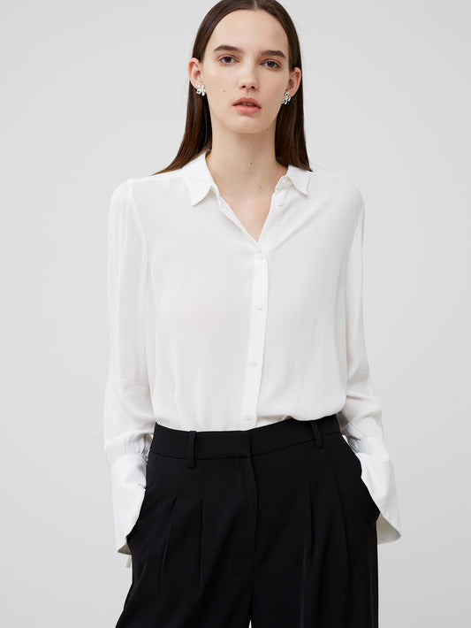 XAYWEAR women's trendy classic shirt in white with button-down front and long sleeves