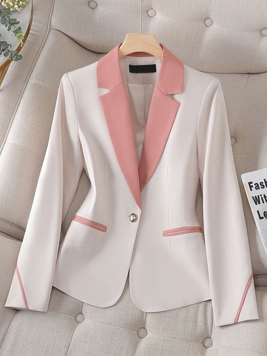 XAYWEAR women's white blazer pink lapel with a tailored fit and stylish design