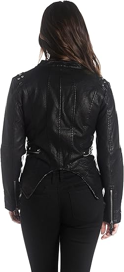 XAYWEAR black leather jacket for women shown from the back with fitted design and zipper details