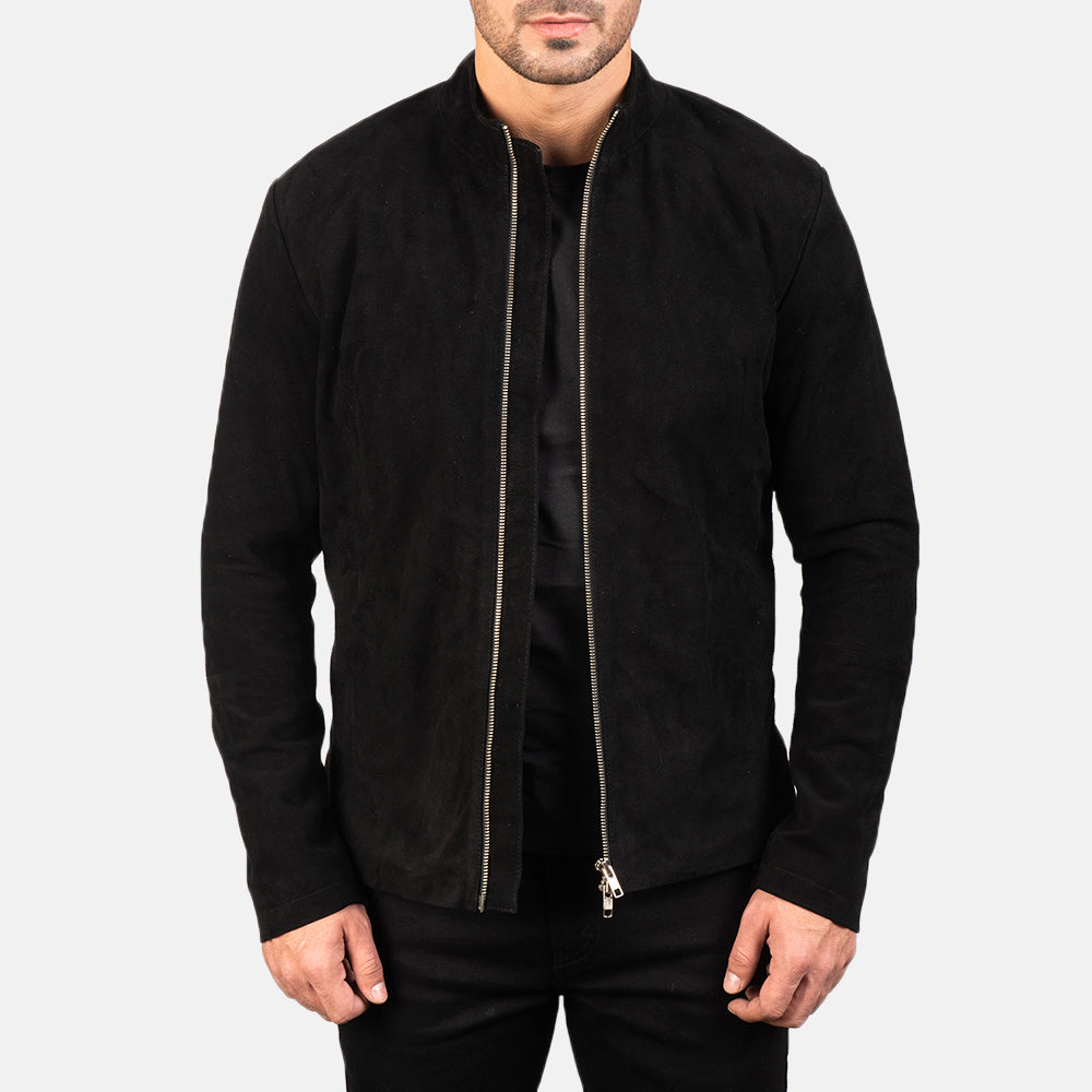 XAYWEAR suede jacket in black with a sleek zip closure and modern design for stylish bikers